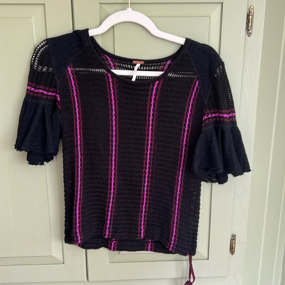 Free People Flutter Sleeve Crochet Top
